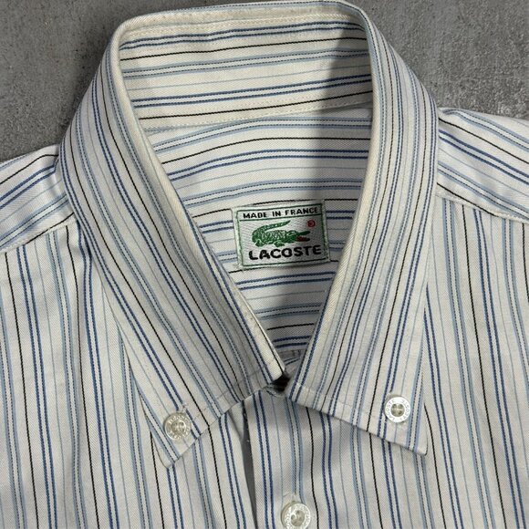 Lacoste Dress Shirt Made in France Striped Cotton Button Down 15 1/2 Medium - Picture 6 of 9